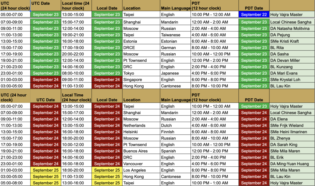 Medicine Buddha Event Schedule